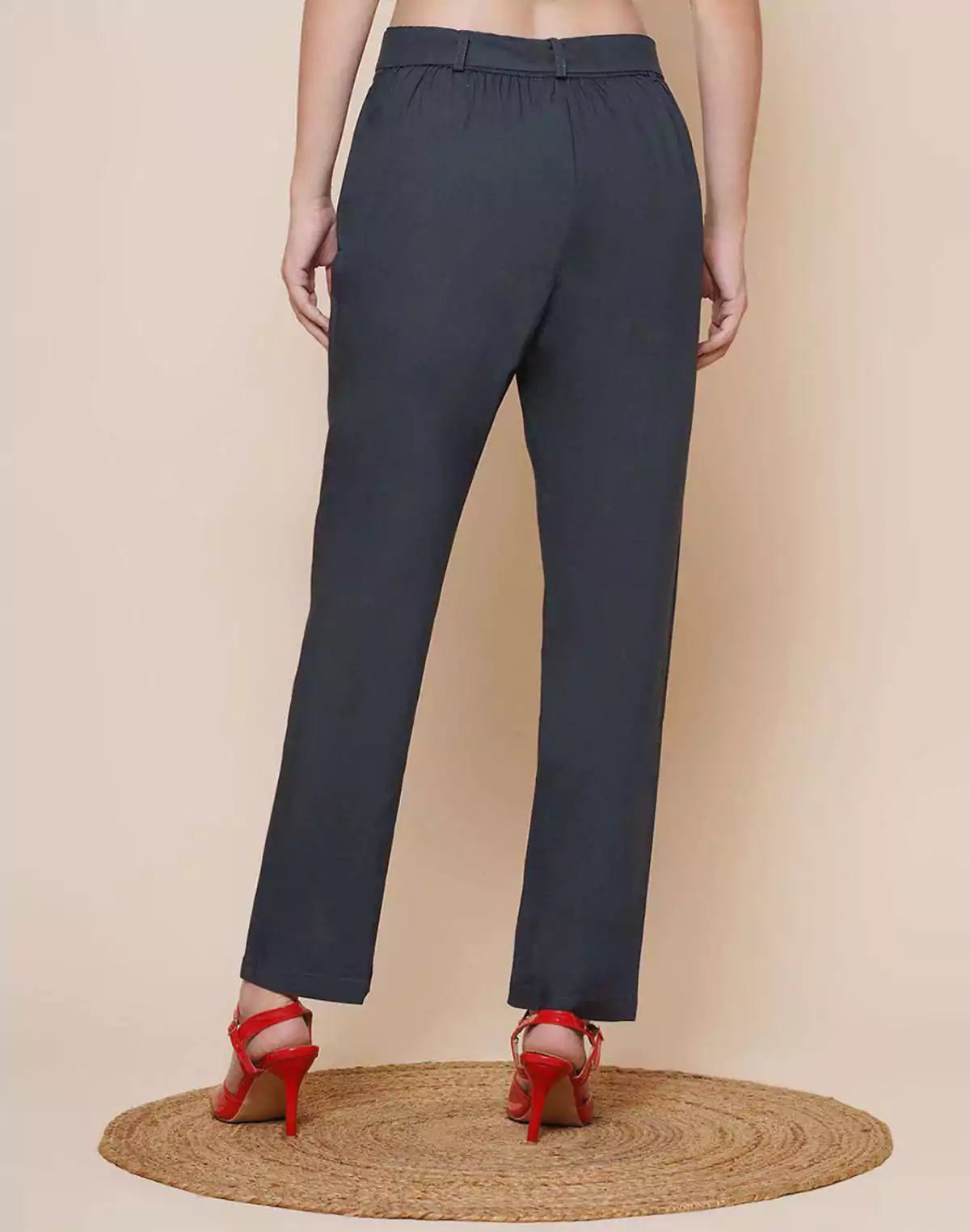 Image of Navy Blue Plain Viscose Rayon Fabric Pant - South India Shopping Mall