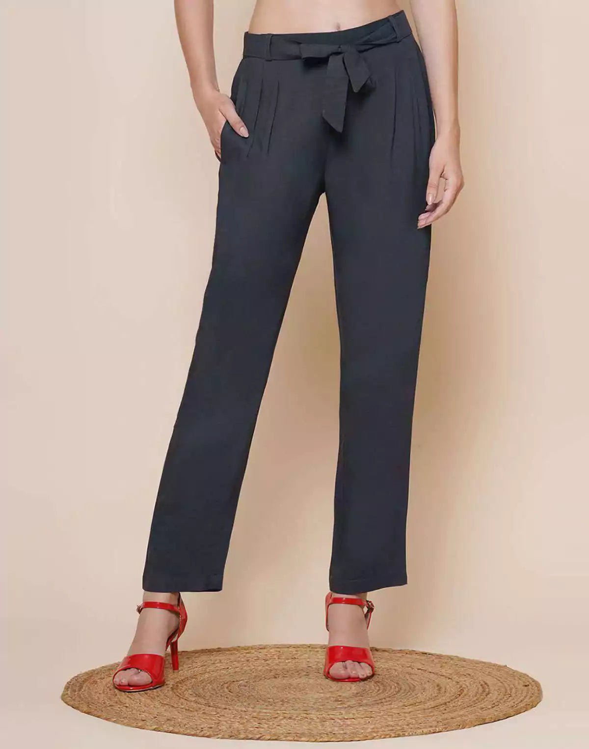Image of Navy Blue Plain Viscose Rayon Fabric Pant - South India Shopping Mall
