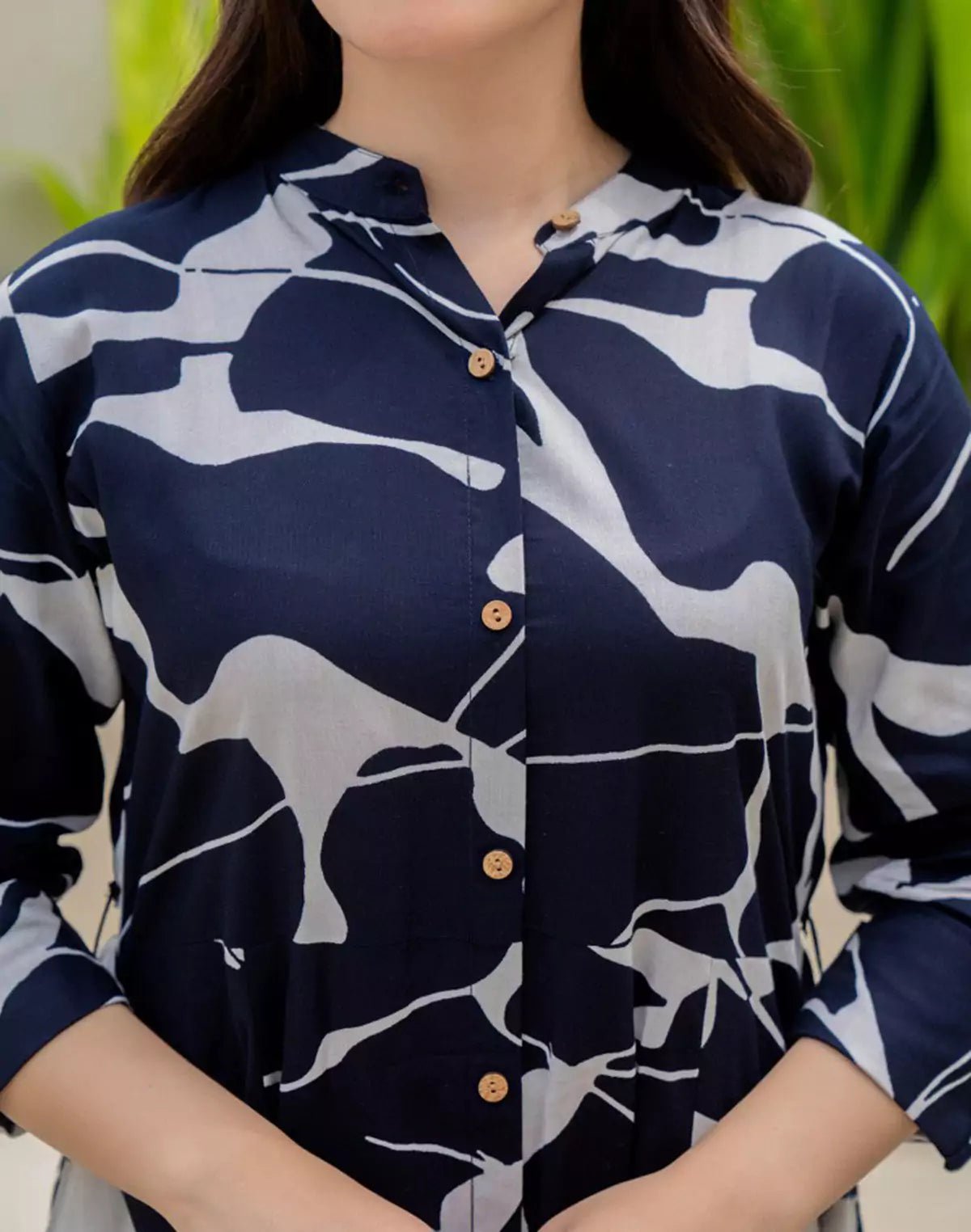 Image of Navy Blue Rayon Peonies Print Casual Wear Dress With Belt - South India Shopping Mall