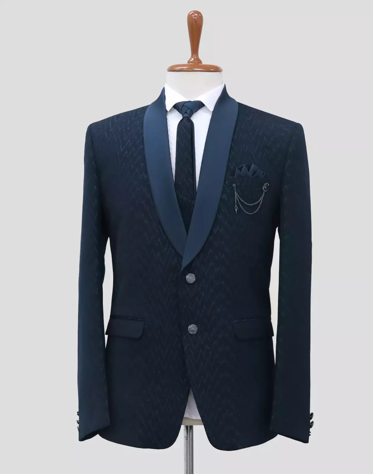 Image of Navy Blue Self Design Polynosic Thread work 5 Pc Suit - South India Shopping Mall