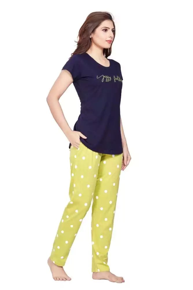 Image of Navy Blue Typography Cotton Printed Night Wear - South India Shopping Mall