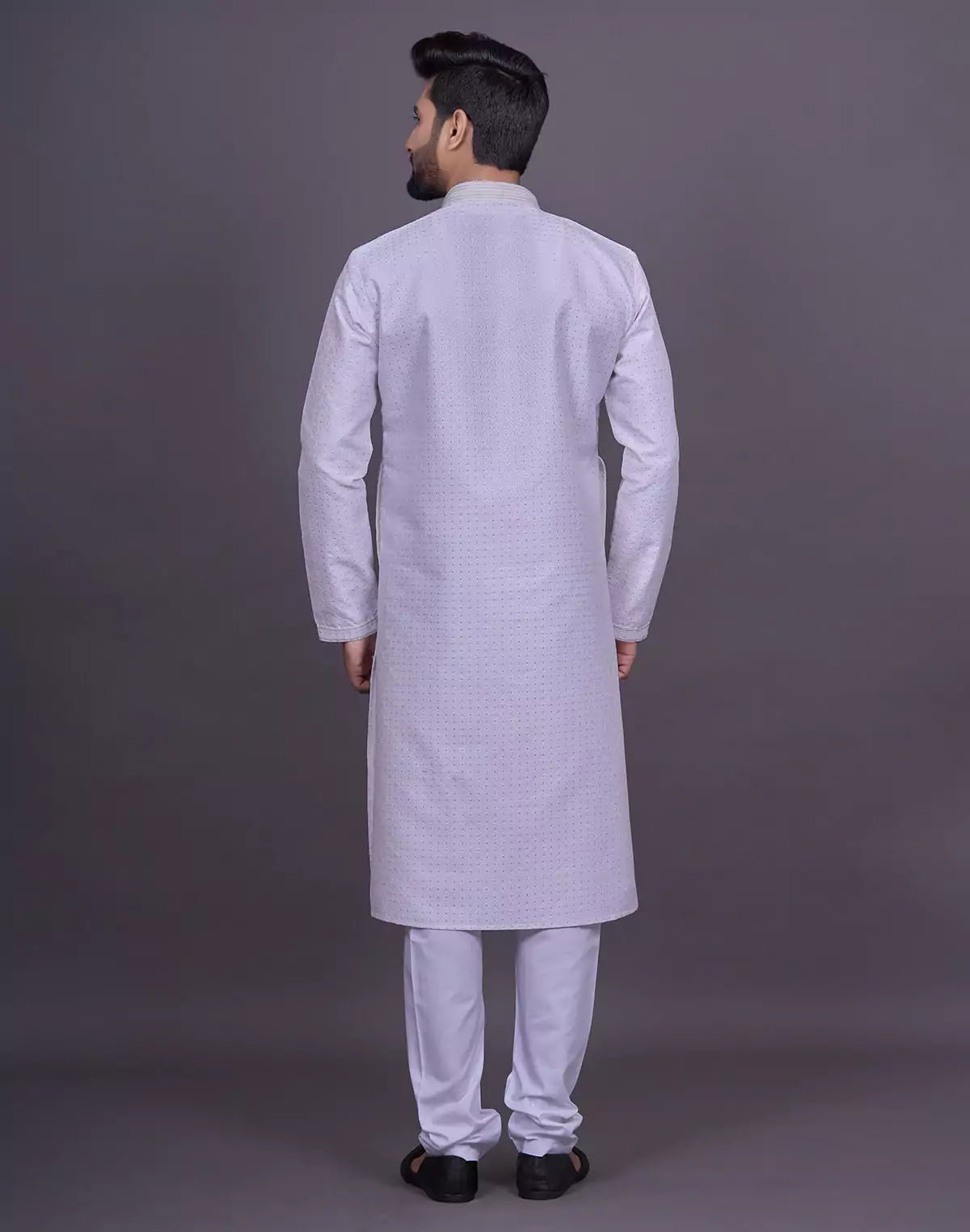 Image of Off White Self Brocade Jacquard Kurta Pyjama - South India Shopping Mall