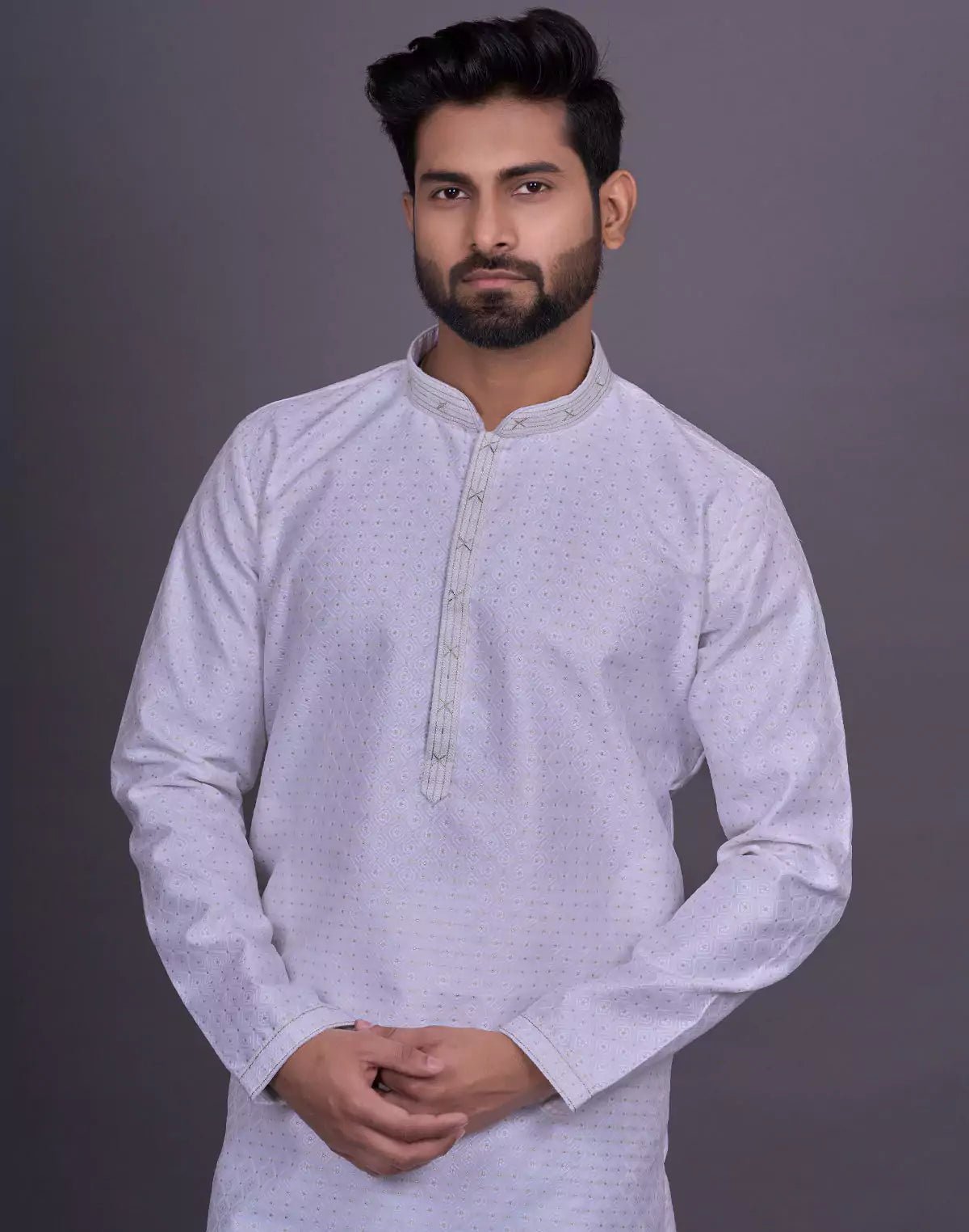 Image of Off White Self Brocade Jacquard Kurta Pyjama - South India Shopping Mall