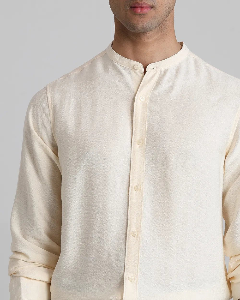 Image of Off White Solid Imported Viscose Full Sleeve Shirt - South India Shopping Mall