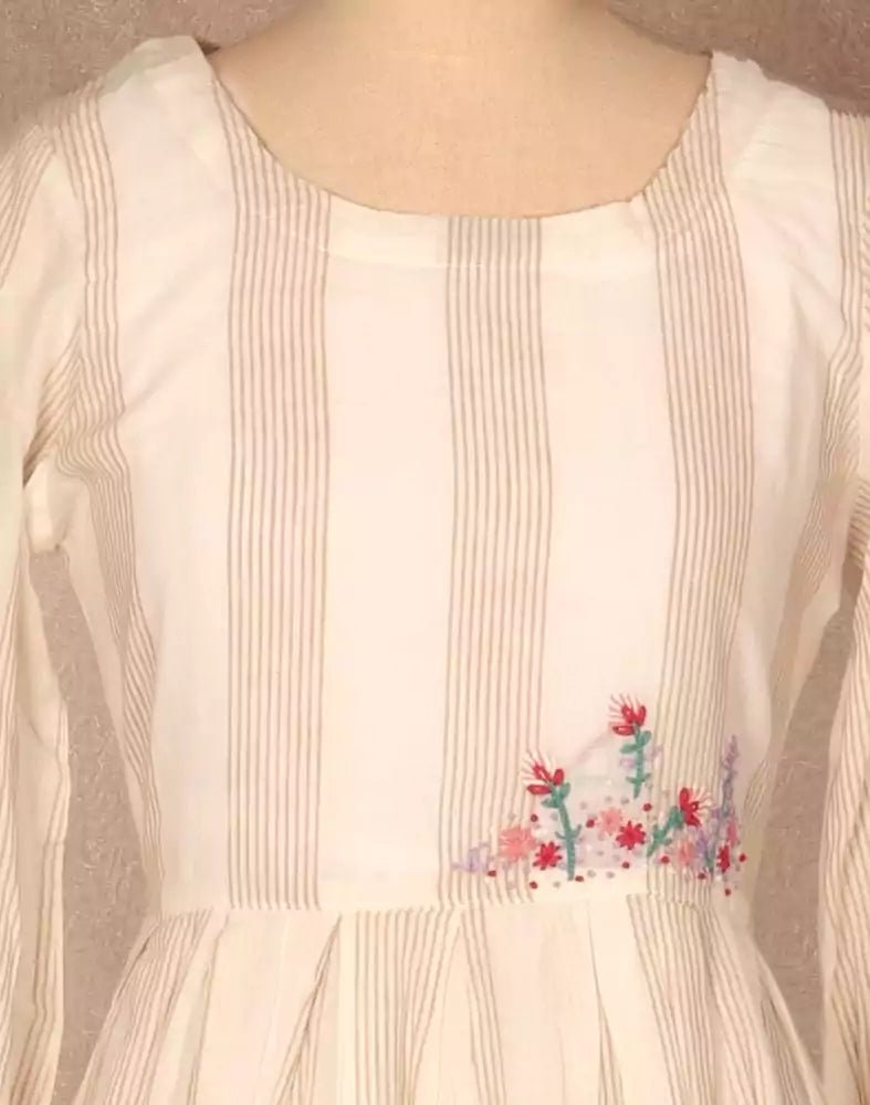 Image of Off White Stripes Print Cotton Kurti - South India Shopping Mall