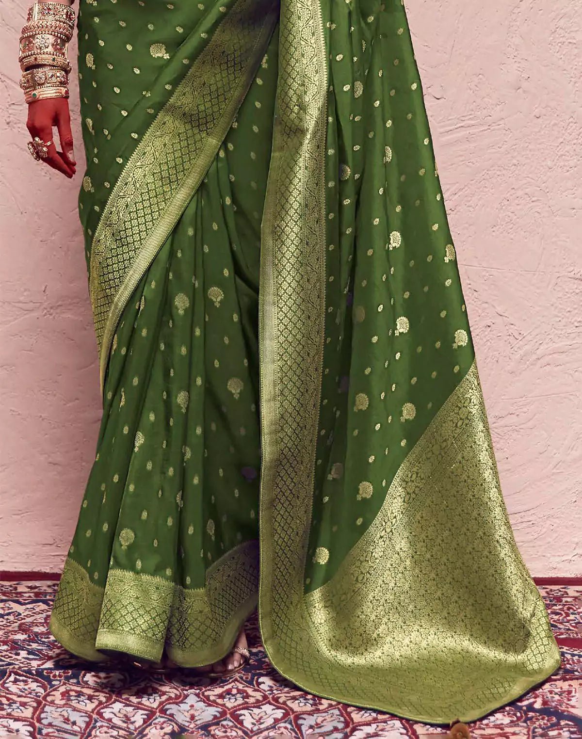 Olive Green Banarasi Crepe Dola Silk Saree - South India Shopping Mall
