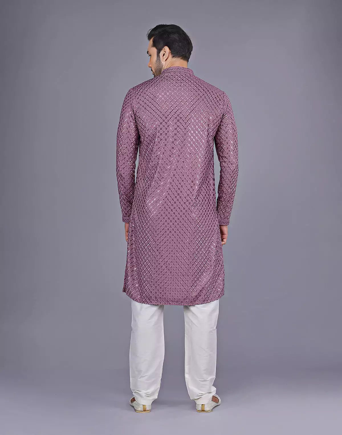 Image of Onion Colour All Over Self Floral Design Thread Embroidery Kurta Set - South India Shopping Mall