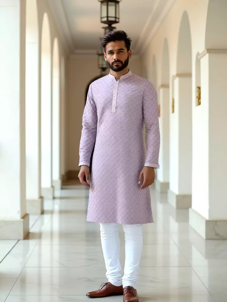 Image of Onion Colour Self Design Raw Silk Embellished Work Kurta Pyjama Set - South India Shopping Mall