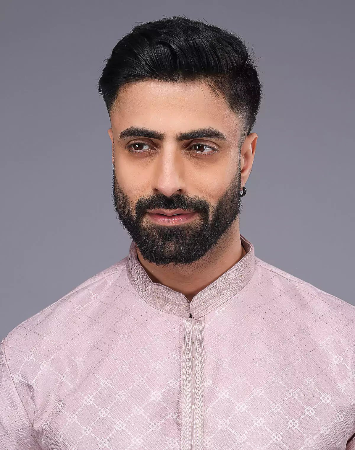 Image of Onion Coloured Mica Print and Thread work Soft Silk Kurta Set - South India Shopping Mall