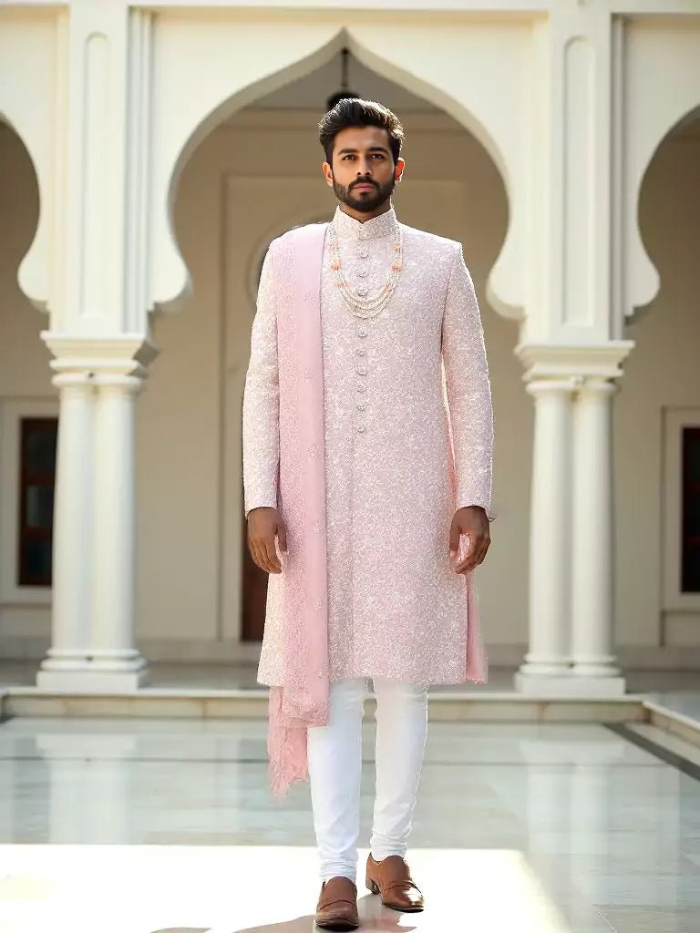 Image of Onion Floral Thread Embroidery work Georgette Indo - Western Set with Duppatta - South India Shopping Mall