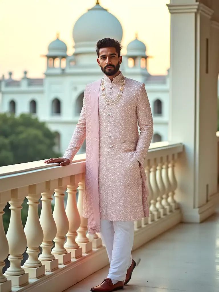 Image of Onion Floral Thread Embroidery work Georgette Indo - Western Set with Duppatta - South India Shopping Mall