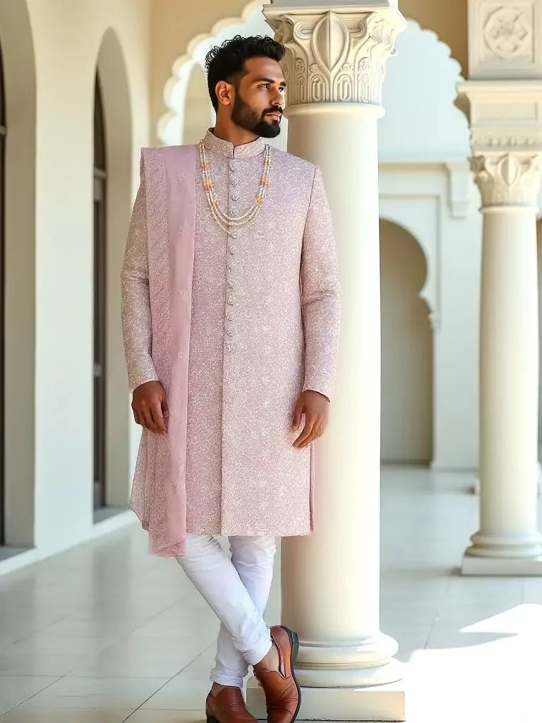 Image of Onion Floral Thread Embroidery work Georgette Indo - Western Set with Duppatta - South India Shopping Mall