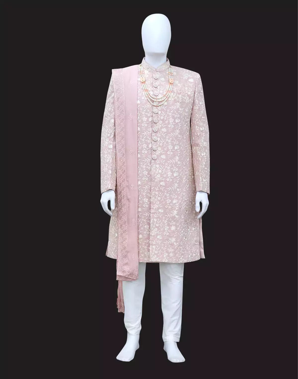 Image of Onion Floral Thread Embroidery work Georgette Indo - Western Set with Duppatta - South India Shopping Mall