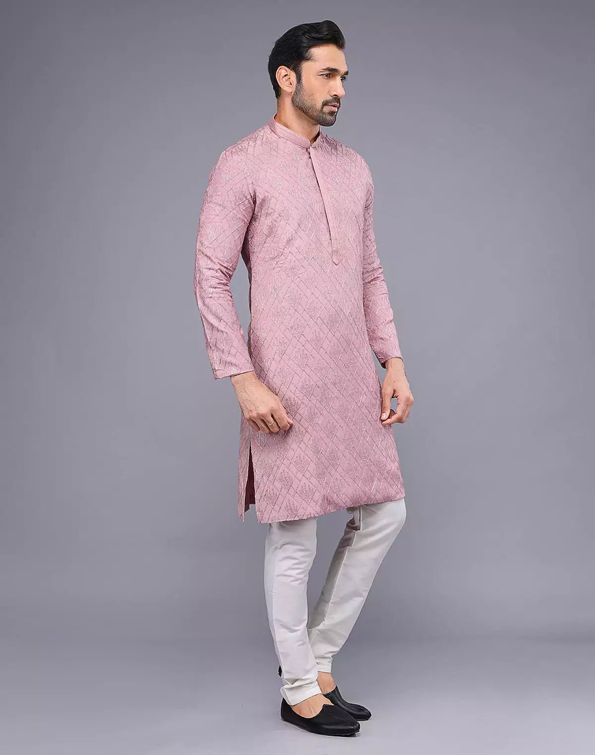 Image of Onion Imperial Patterned Thread Soft Silk Silk Kurta Pajama - South India Shopping Mall