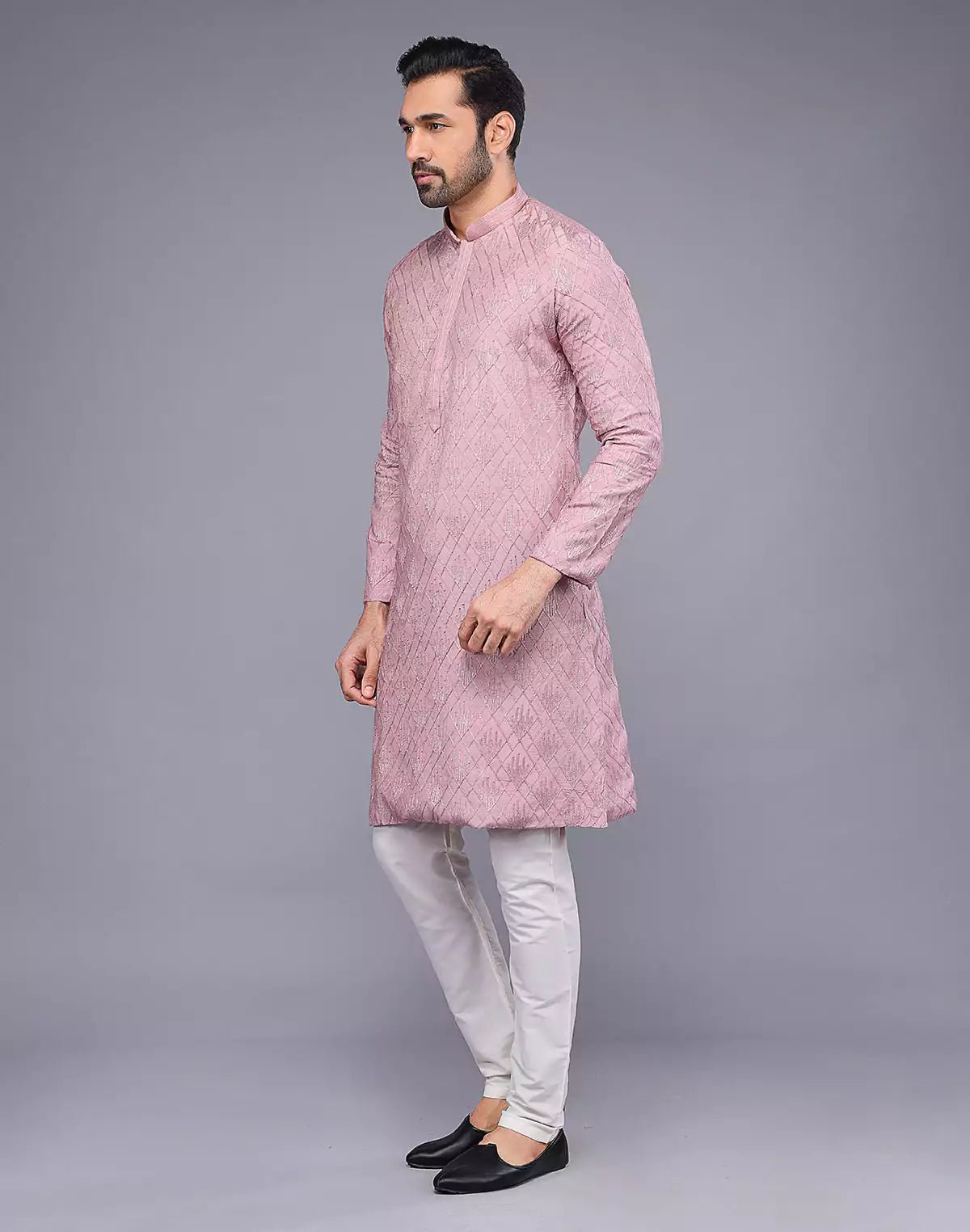 Image of Onion Imperial Patterned Thread Soft Silk Silk Kurta Pajama - South India Shopping Mall