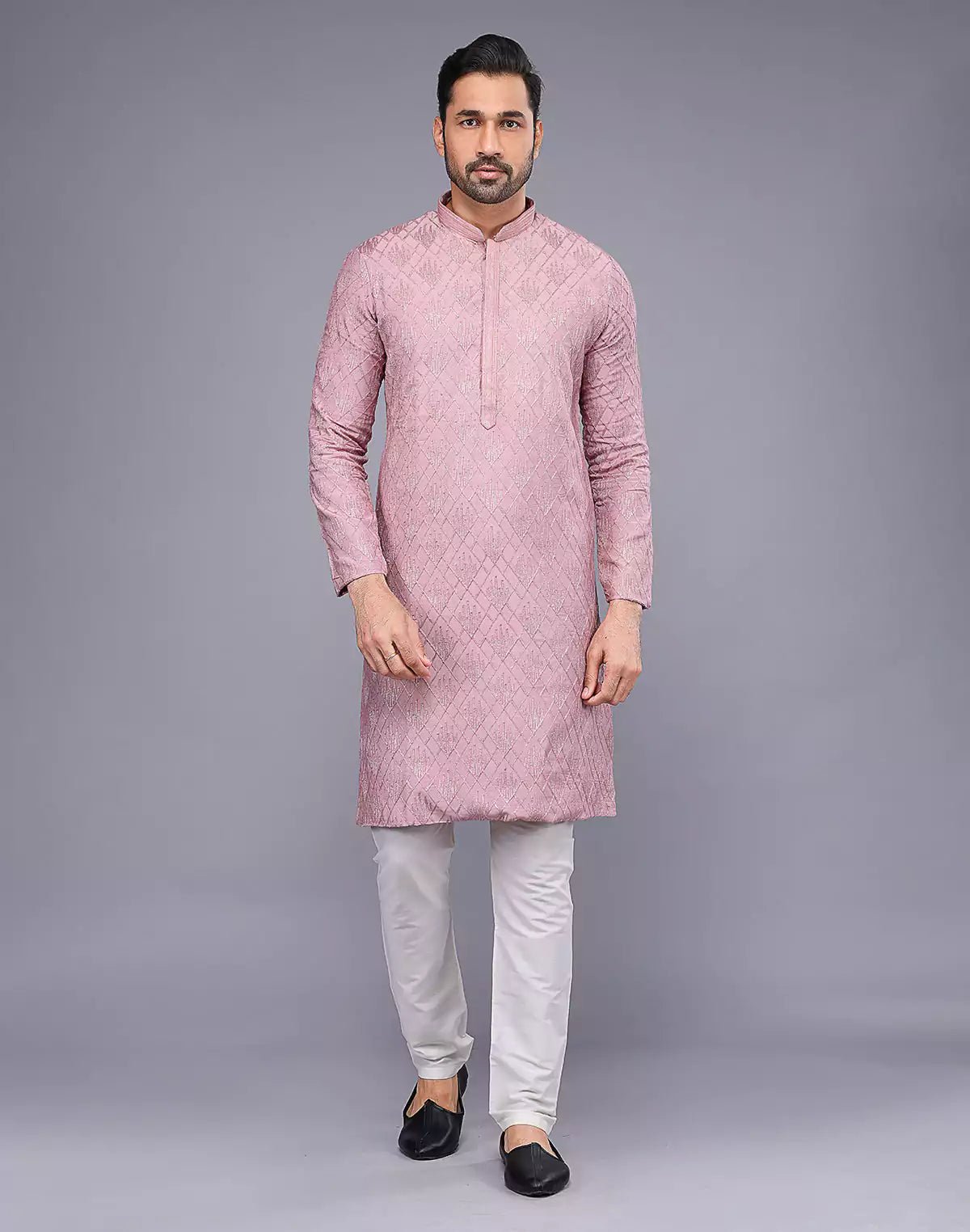 Image of Onion Imperial Patterned Thread Soft Silk Silk Kurta Pajama - South India Shopping Mall