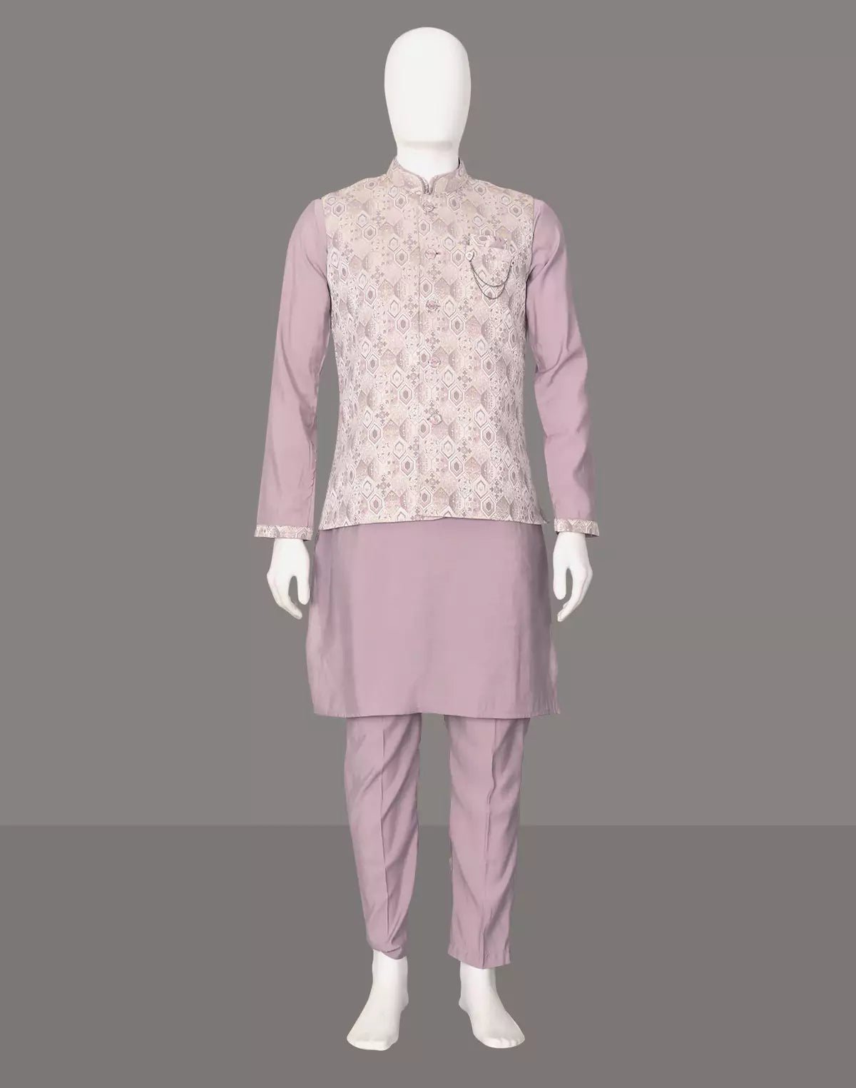 Image of Onion Kurta with Floral Design Jacquard Jacket Set - South India Shopping Mall