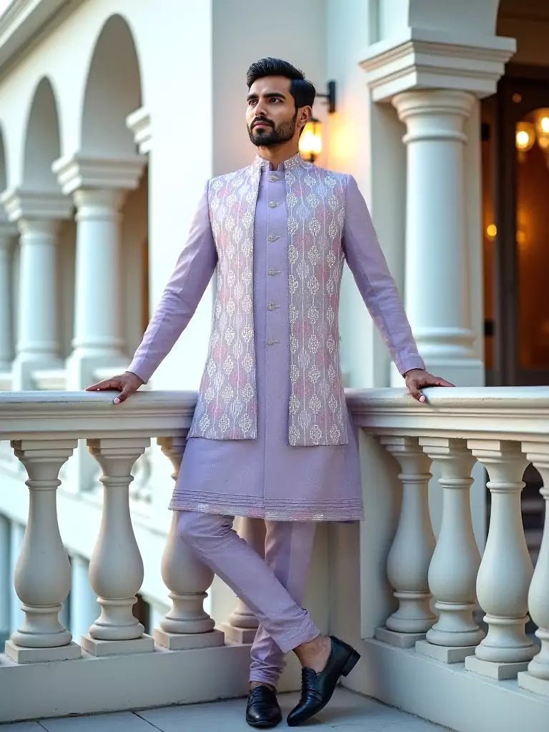 Image of Onion Magnificence Thread and Embellished work Milky Silk Indo Open Jacket - South India Shopping Mall