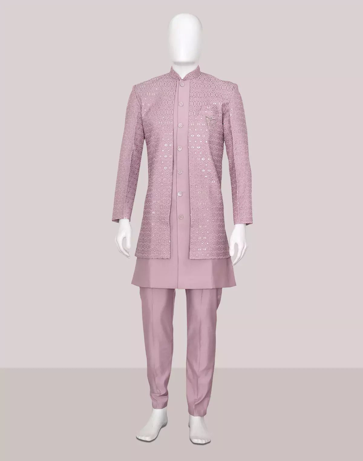 Image of Onion Self Design Thread Embroidery work Cotton - Satin Kurta Jacket Set - South India Shopping Mall