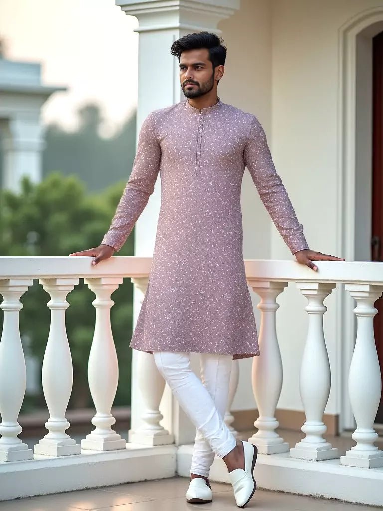 Image of Onion Self Floral Embroidery work Giza Cotton Kurta Pajama - South India Shopping Mall