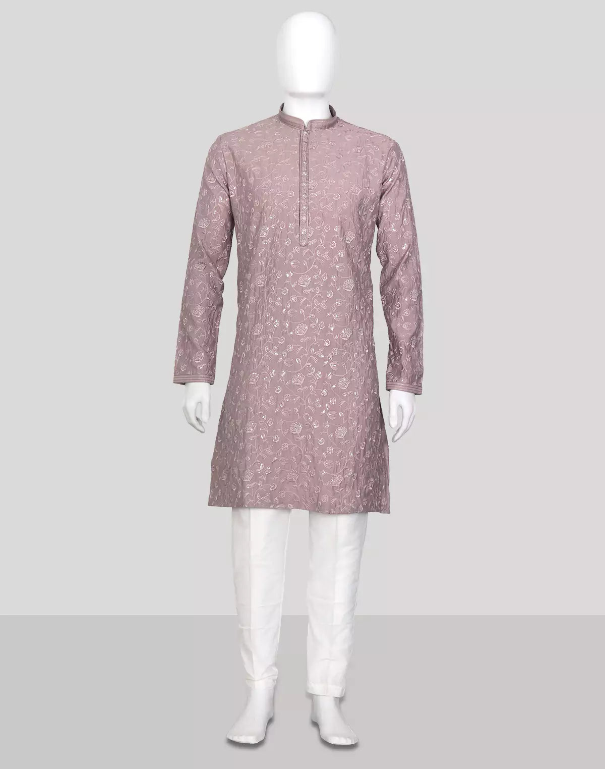Image of Onion Self Floral Embroidery work Giza Cotton Kurta Pajama - South India Shopping Mall