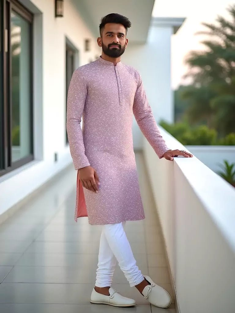 Image of Onion Self Floral Embroidery work Giza Cotton Kurta Pajama - South India Shopping Mall