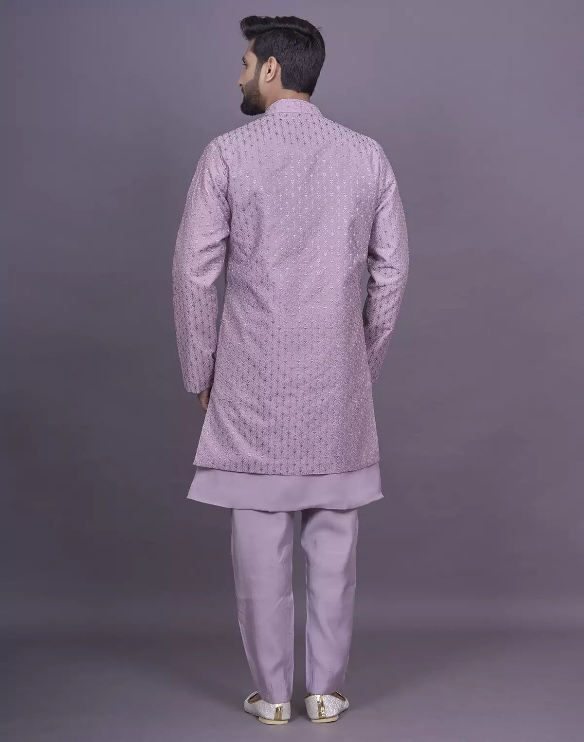 Image of Onion Self Thread Embroidery work Soft Silk Kurta Jacket Set - South India Shopping Mall