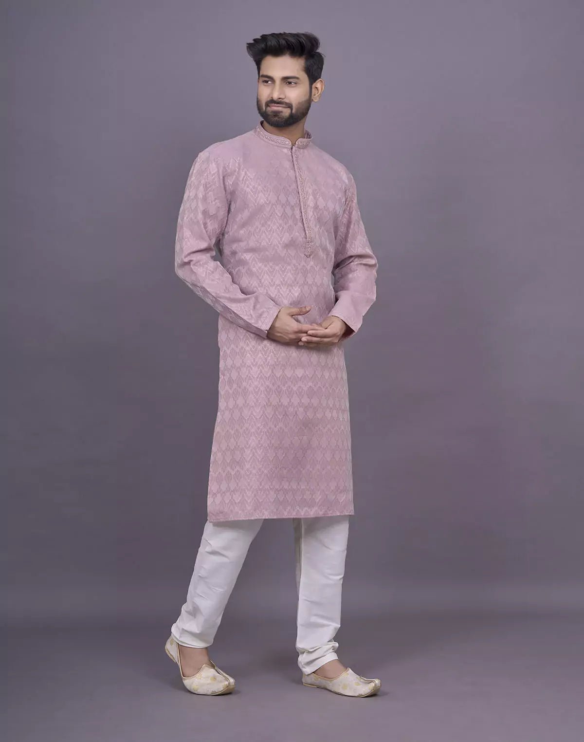 Image of Onion Self Zig Zag Patterned Jacquard Kurta Set - South India Shopping Mall
