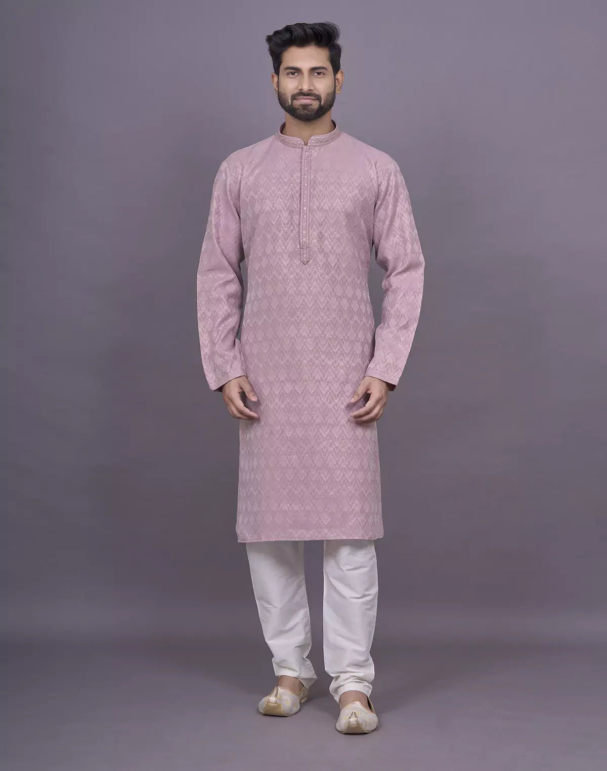 Image of Onion Self Zig Zag Patterned Jacquard Kurta Set - South India Shopping Mall