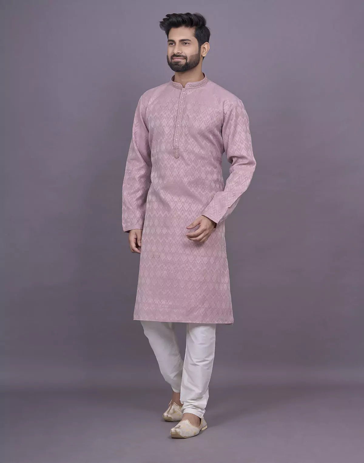 Image of Onion Self Zig Zag Patterned Jacquard Kurta Set - South India Shopping Mall