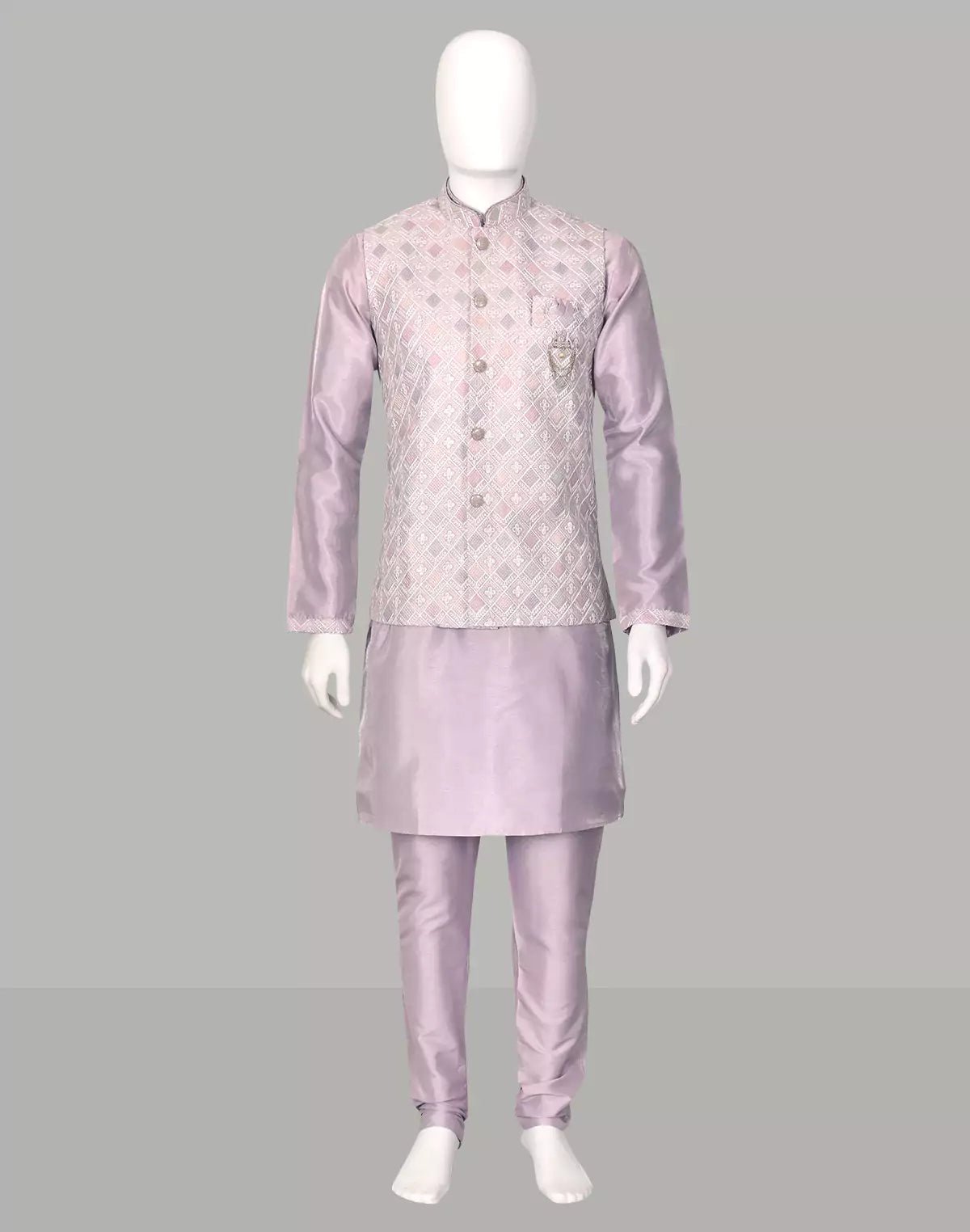 Image of Onion Thread Embroidery Floral Jaal Patterned Cotton Silk Kurta Jacket Set - South India Shopping Mall
