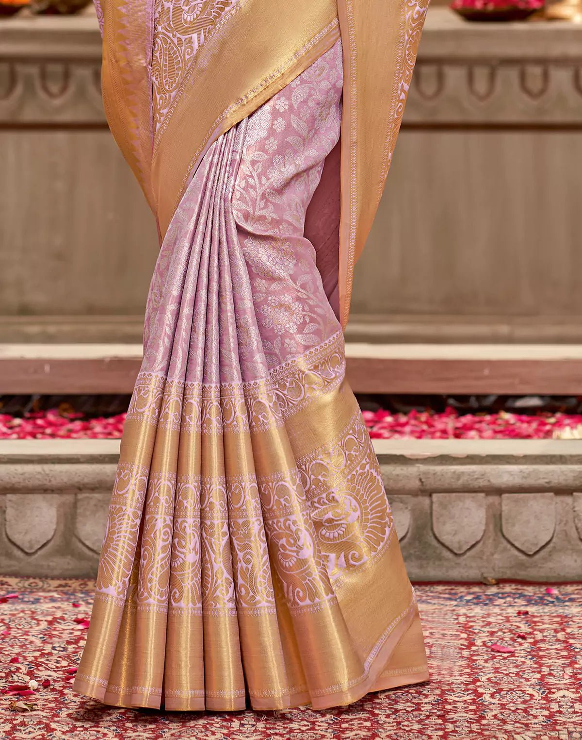 Image of Onion with Silver zari Tissue Floral Design Semi Silk Saree - South India Shopping Mall