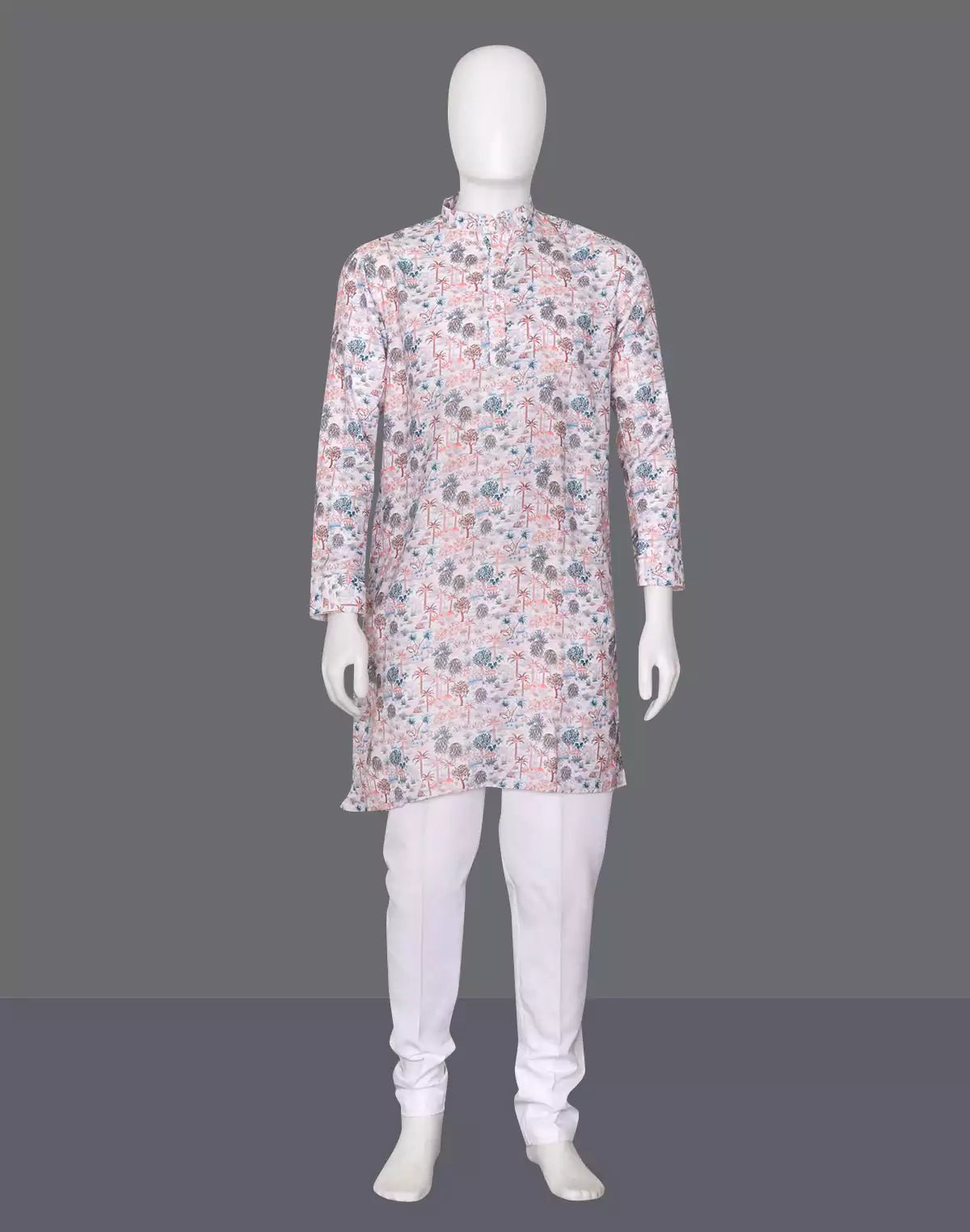 Image of Opulent Peach Botanical with Birds Printed Cotton Kurta - South India Shopping Mall