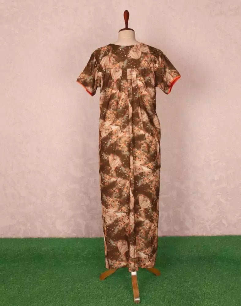 Image of Orange Colour Floral Print Cotton Nighty - South India Shopping Mall
