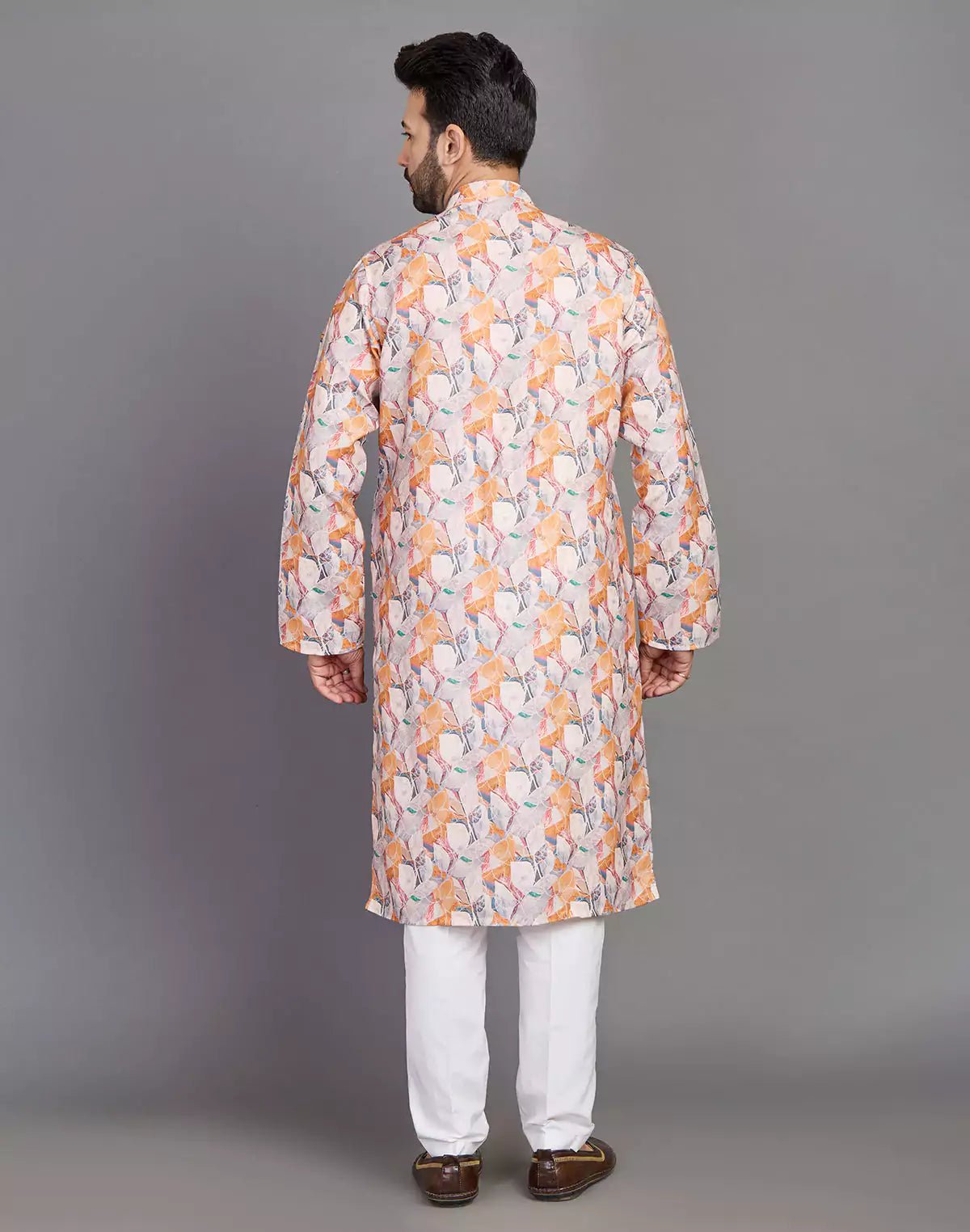Image of Orange Coloured Graphic Print Stylish Cotton Kurta - South India Shopping Mall