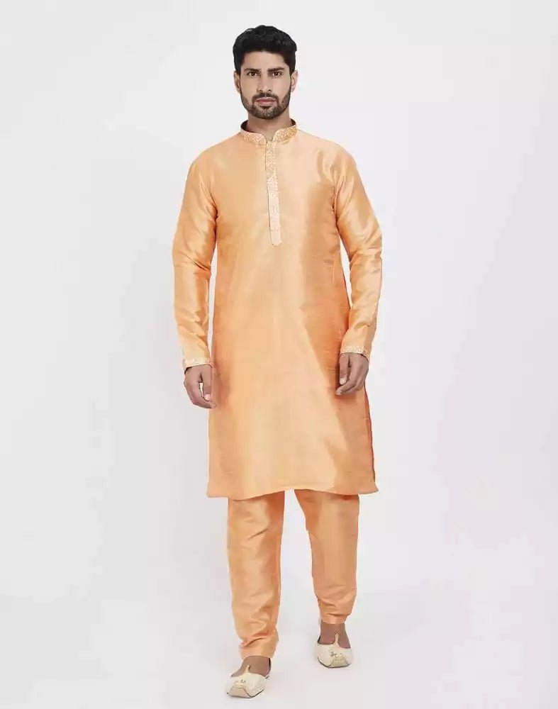 Image of Orange Self Highlighted Design Kurta Set - South India Shopping Mall