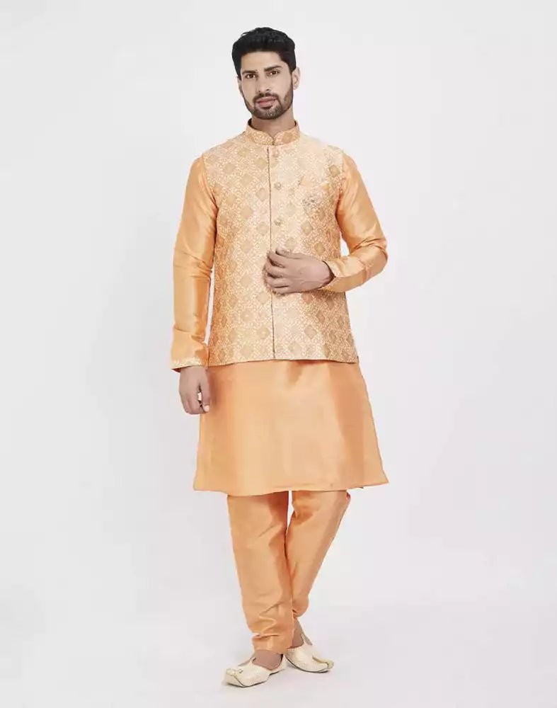 Orange Self Highlighted Design Kurta Set - South India Shopping Mall