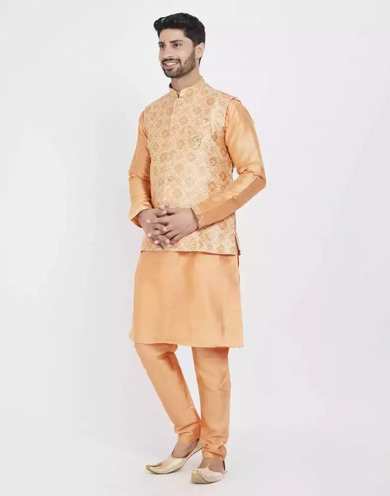 Image of Orange Self Highlighted Design Kurta Set - South India Shopping Mall