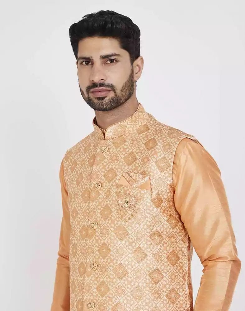 Image of Orange Self Highlighted Design Kurta Set - South India Shopping Mall