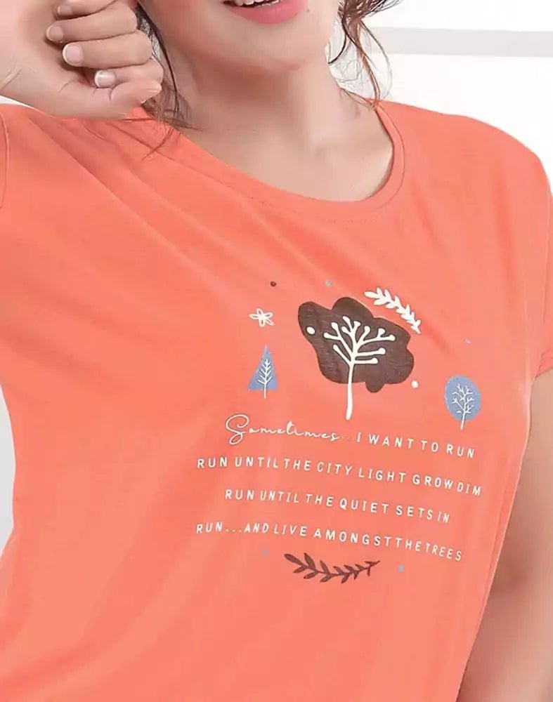Image of Orange Typography Cotton Printed Capri Set - South India Shopping Mall