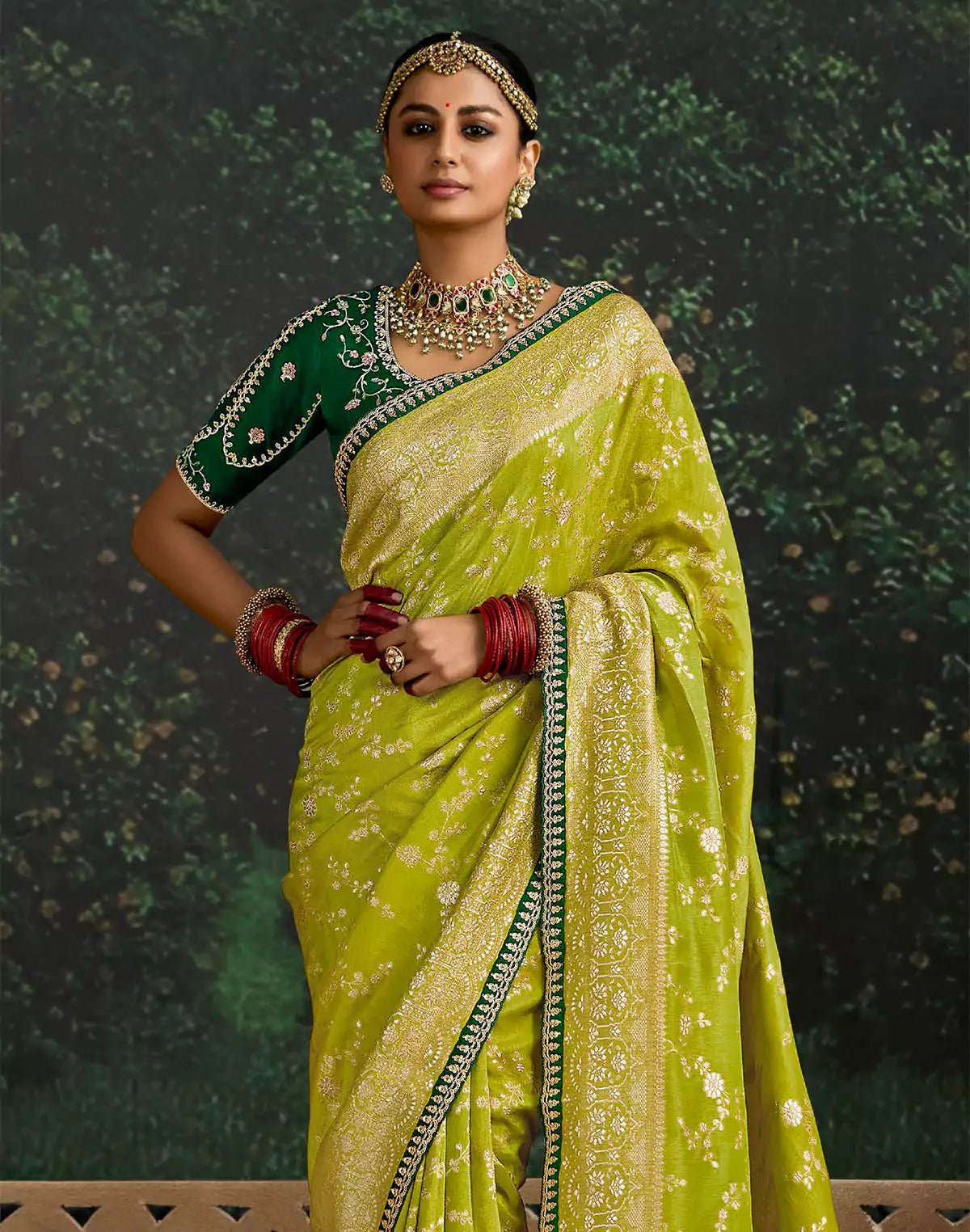 Image of Parrot Green Dola Silk Designer Saree With Embroidery Work Blouse - South India Shopping Mall