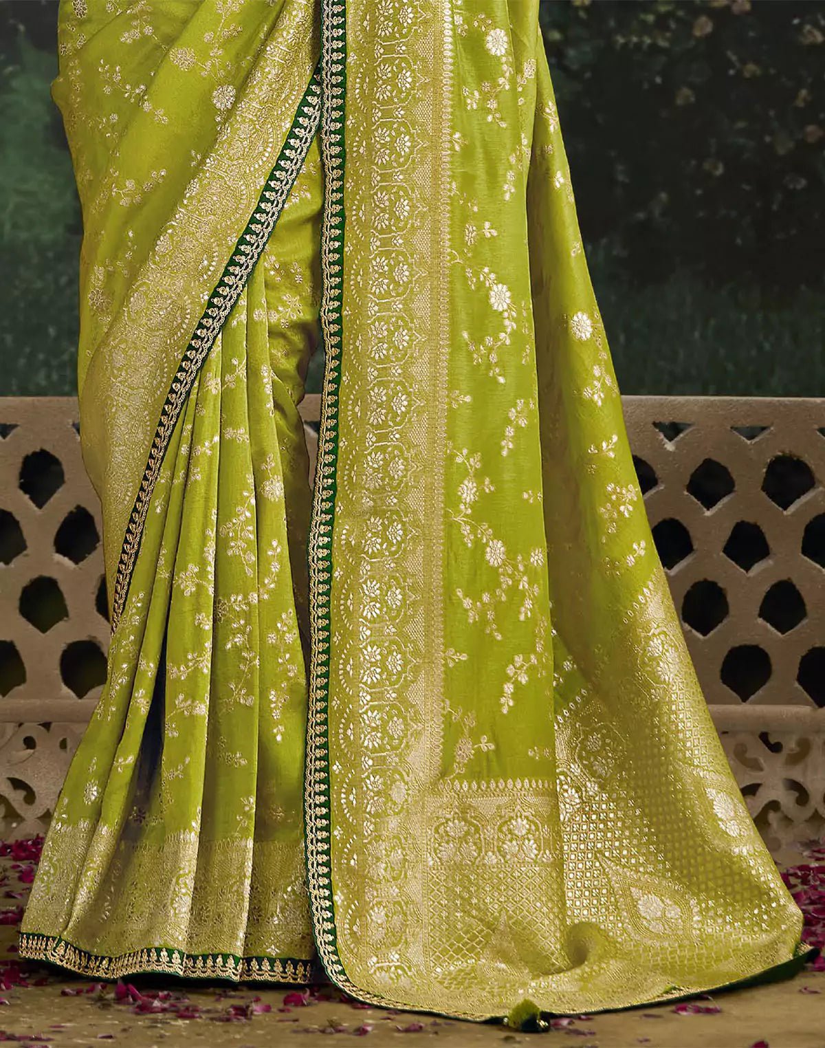 Image of Parrot Green Dola Silk Designer Saree With Embroidery Work Blouse - South India Shopping Mall