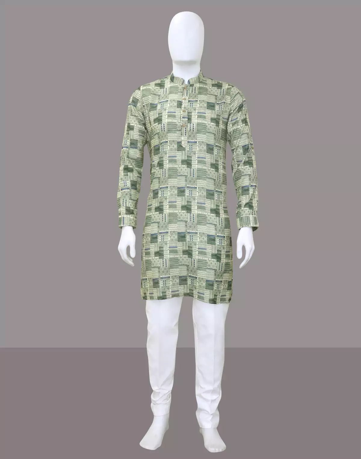 Image of Pastel Green Graphic Print Cotton Silk Kurta - South India Shopping Mall