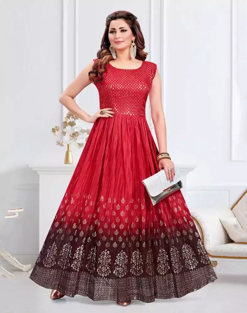 Image of Peach Coloured Embellished work Silk Fabric Kurti - South India Shopping Mall