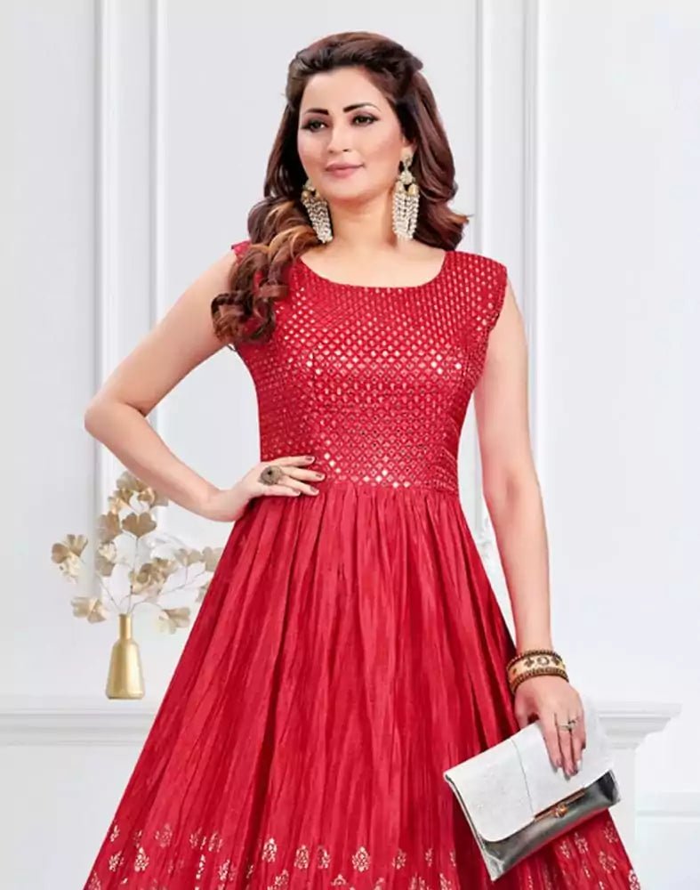 Image of Peach Coloured Embellished work Silk Fabric Kurti - South India Shopping Mall