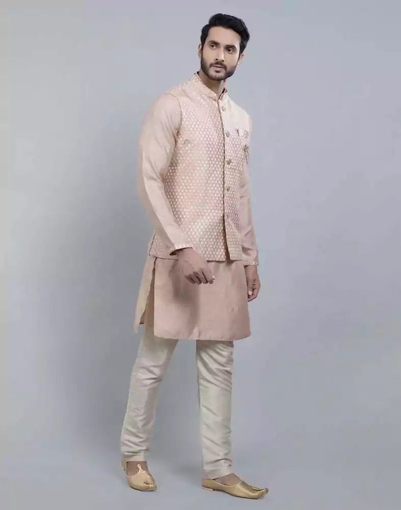 Image of Peach Coloured Impressive Self Highlighted Design Kurta Jacket Set - South India Shopping Mall