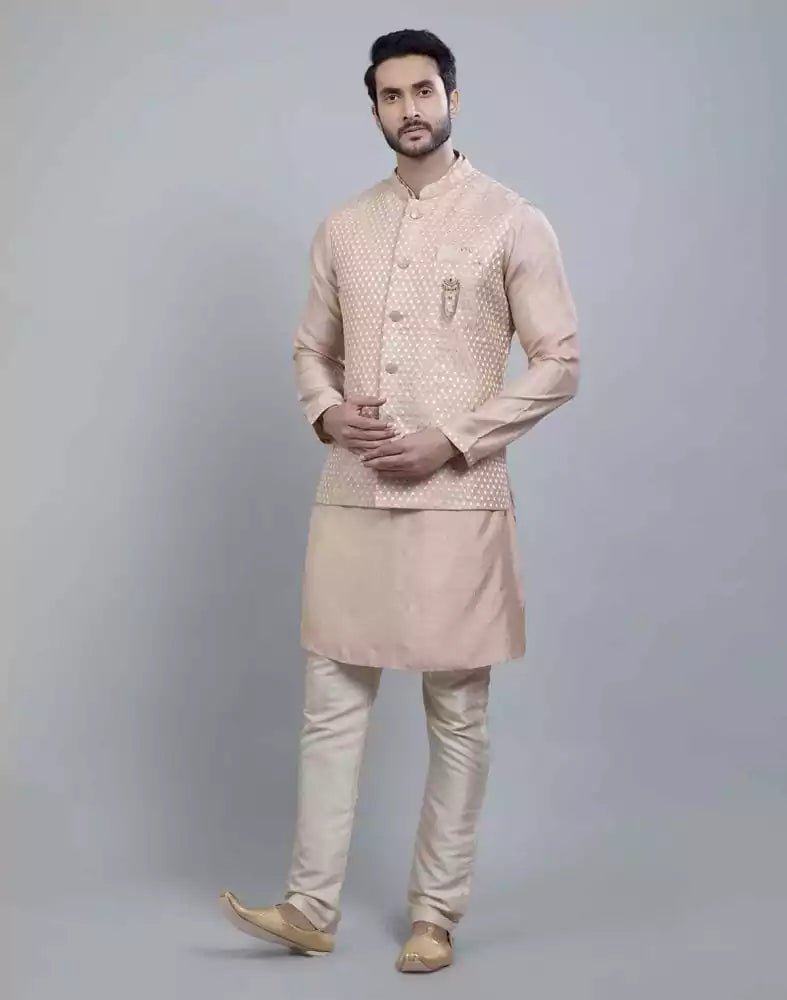 Image of Peach Coloured Impressive Self Highlighted Design Kurta Jacket Set - South India Shopping Mall