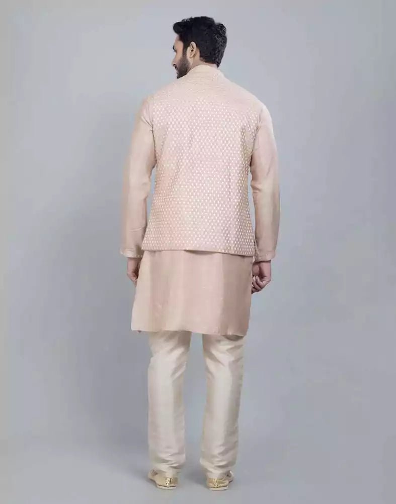 Image of Peach Coloured Impressive Self Highlighted Design Kurta Jacket Set - South India Shopping Mall