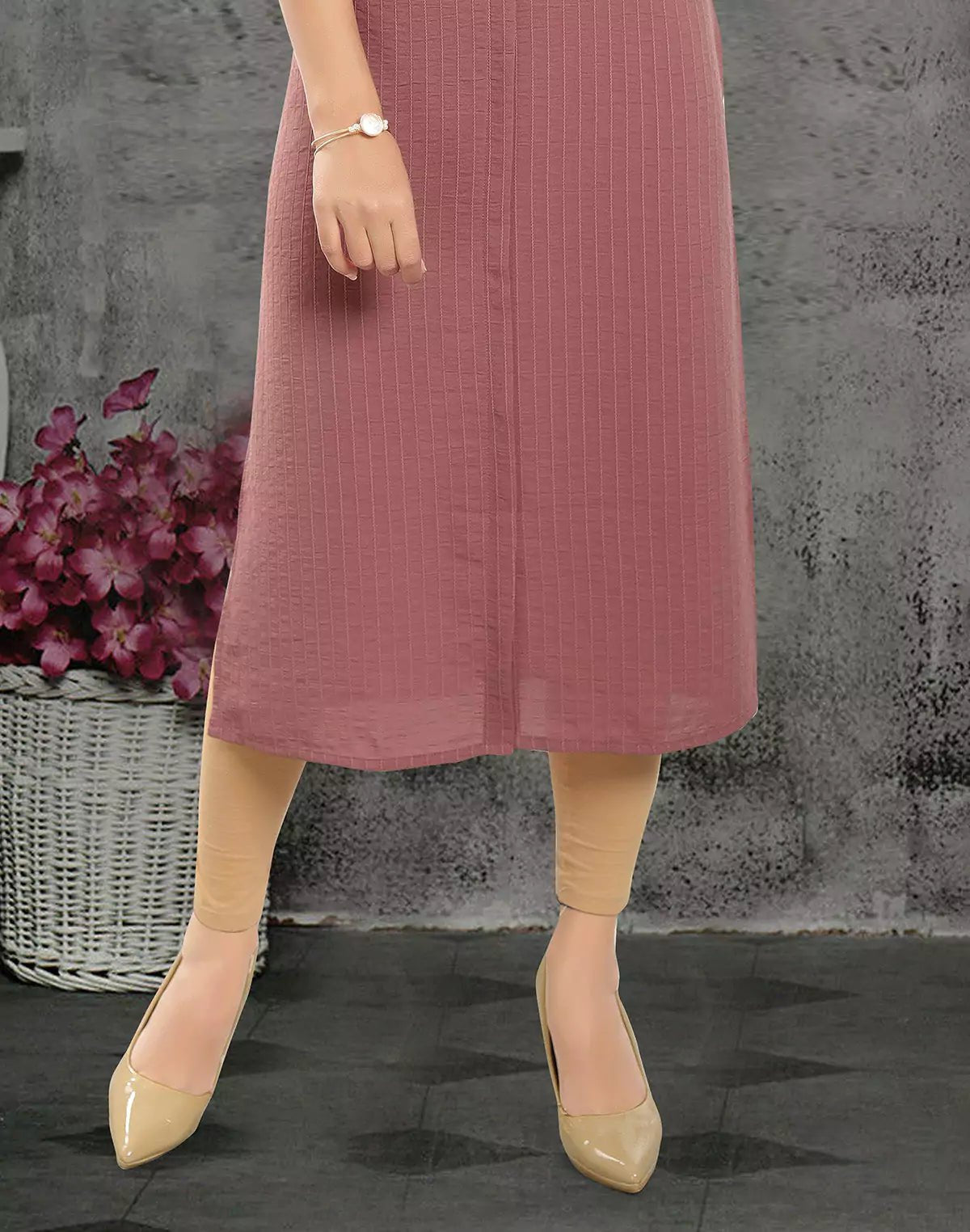 Image of Peach Cotton Silk Casual Wear Kurti - South India Shopping Mall