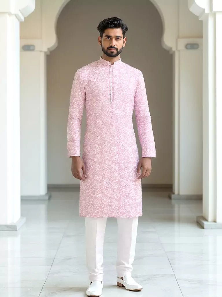 Image of Peach Ethnic and Embroidered work Georgette Kurta Pyjama Set - South India Shopping Mall